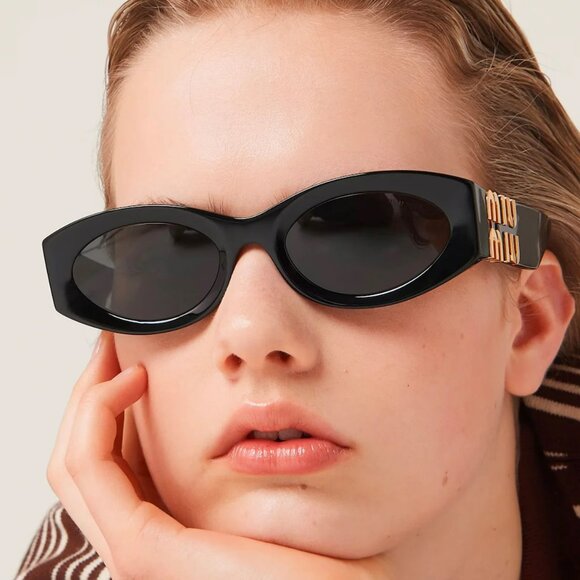 Miu Miu MU11WS 1AB5S0 BRAND NEW Sunglasses Black Dark Grey Oval Women main image 8